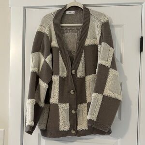 Cozy Checkered Cardigan Sweater. Worn once